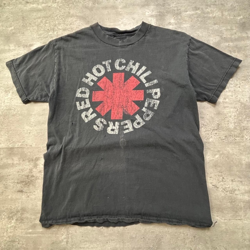 Red Hot Chili Peppers Band Tee Mens L Black Vintage 2000s Faded Graphic Shirt